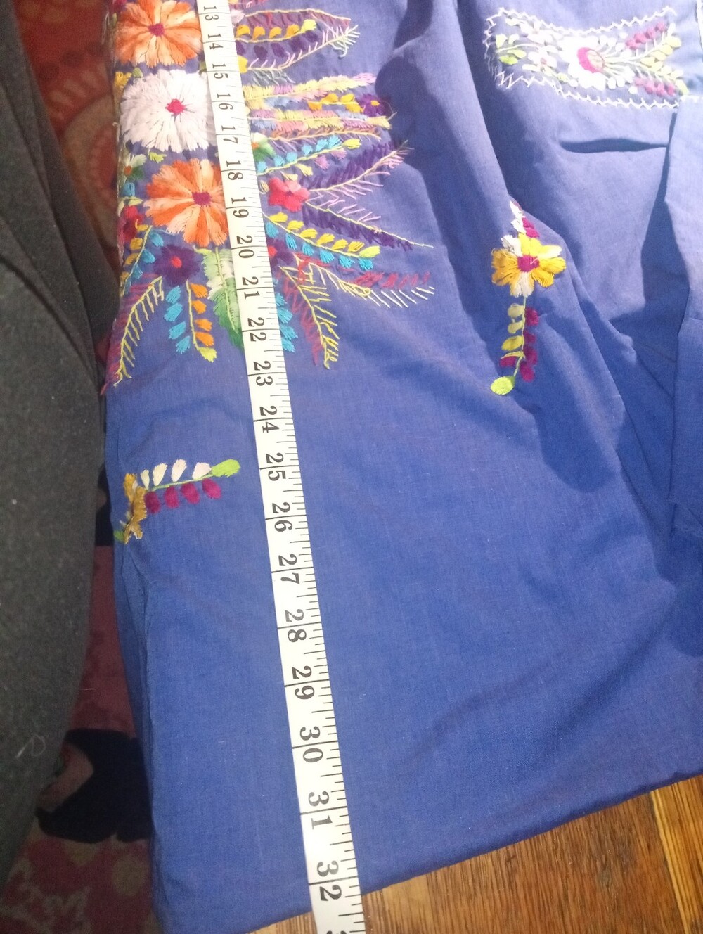 Blue Embroidered Floral Mexican Maxi Dress - Picture 11 of 11
